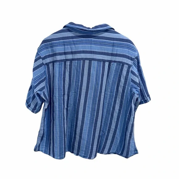 L.L. Bean NWT Coastal Cloud Gauze Polo Blue Striped Blouse Size 2X PLUS - Picture 4 of 6